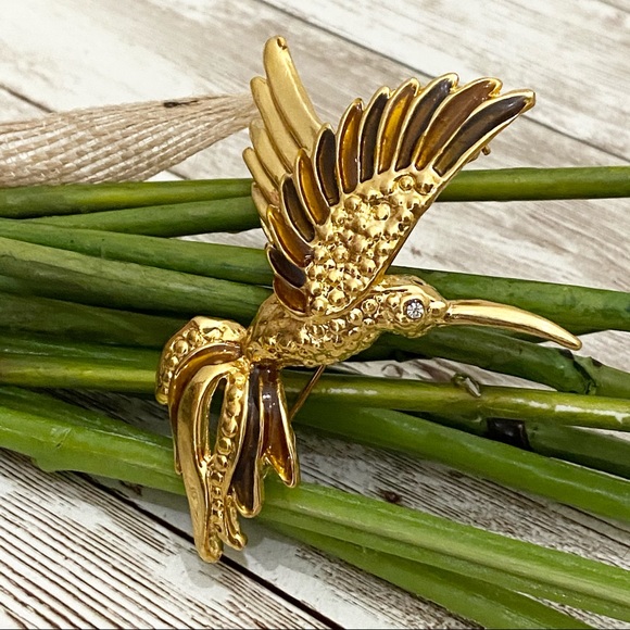 Vintage Hummingbird in Flight Enamel Brooch - Picture 10 of 12